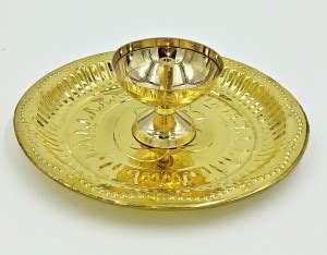 SHLINCO SHLINCO Pooja Thali with Brass Handheld Diya Gold Plated for ...