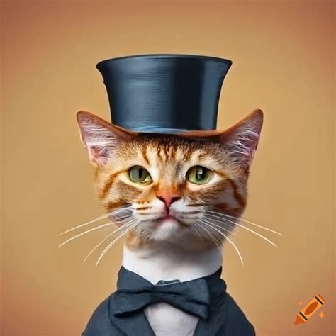 Gentlemanly cat wearing a top hat on Craiyon