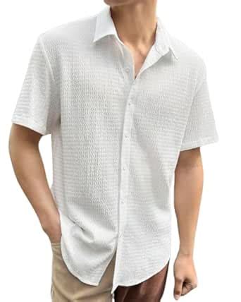 Men Latest Popcorn Spread Collar Short Sleeve Shirt | Casual Textured ...