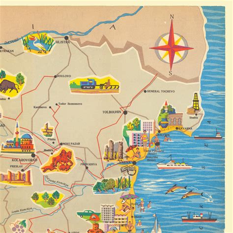 Bulgaria Tourist Map - Old Print of Bulgaria - Berkovista - Rousse - Silistra - Tolbouhin ...