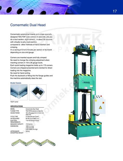 Air Ducting System - TDF Duct Auto Corner fixing machine Authorized ...