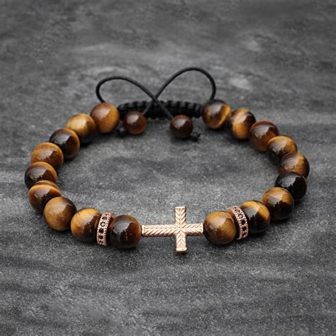 Tiger Eye and Onyx Beaded Couple Bracelets With Cross