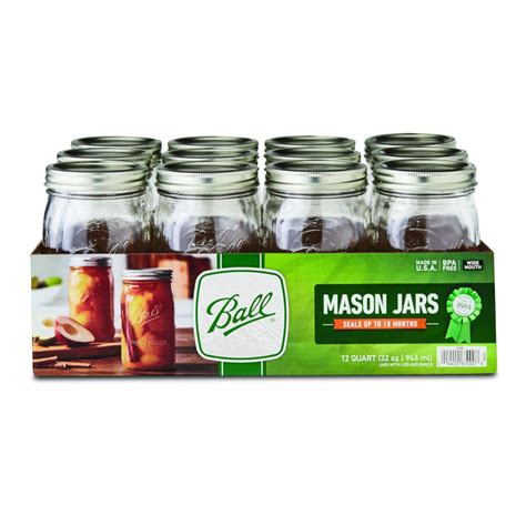Ball, Glass Mason Jars with Lids & Bands, Wide Mouth, 32 oz, 12 Count ...
