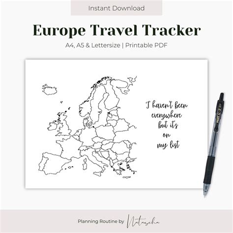 Europe Travel Tracker Map Printable, Country Planner (digital Download) - Etsy