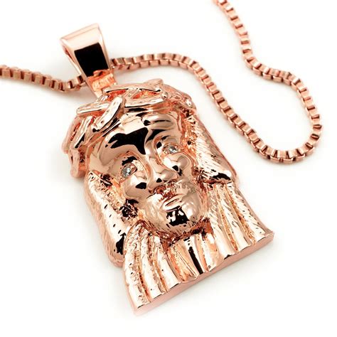 18K Rose Gold Jesus Piece 6 With Box Chain – Niv's Bling
