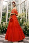 Buy Orange Silk, Georgette Dori, Floral, Pleated Skirt With Embroidered ...