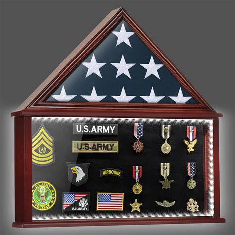 Large Burial Flag Display Case with LED Light, Veteran Military Medal ...
