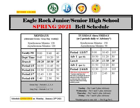 Bell Schedule – About Us – Eagle Rock High School