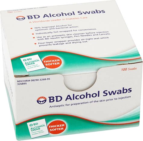BD Diabetic Isopropyl Alcohol Swabs 100 Ct for Skin Prep and Diabetes ...