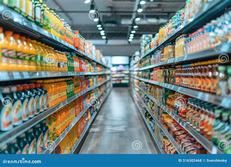 Blurred Interior of Large Grocery Store with Aisles and Shelves Stock Photo - Image of mall ...