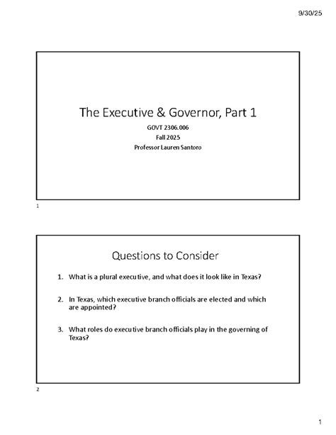 GOVT 2306: Texas Executive Branch Overview - Key Officials & Roles ...