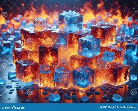 Ice Cubes Burn in Fire Bright Visualization Stock Illustration ...
