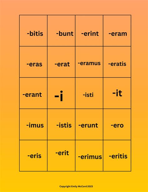 Latin Verb Conjugation Endings Printable - Etsy