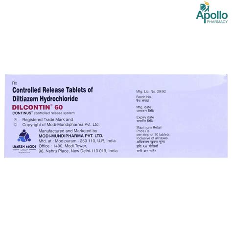 DILCONTIN 60MG TABLET Price, Uses, Side Effects, Composition - Apollo ...