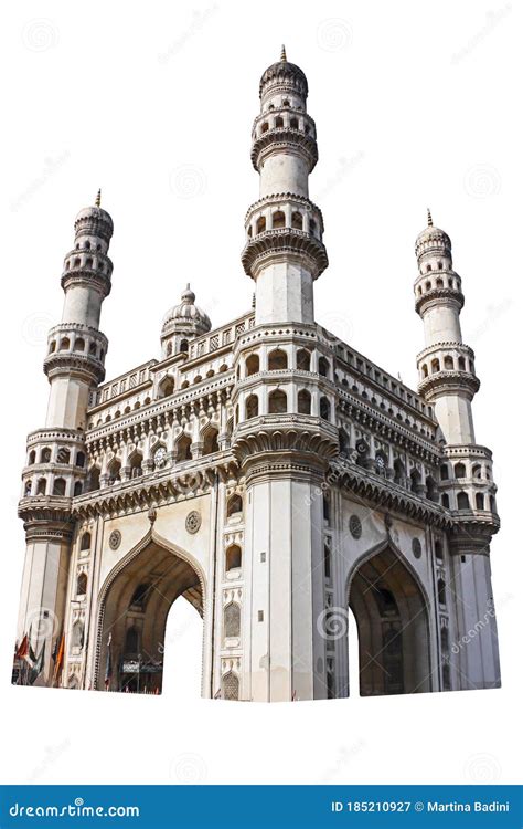 The Charminar `Four Minarets` Isolated on White Background. it is a Monument and Mosque Located ...