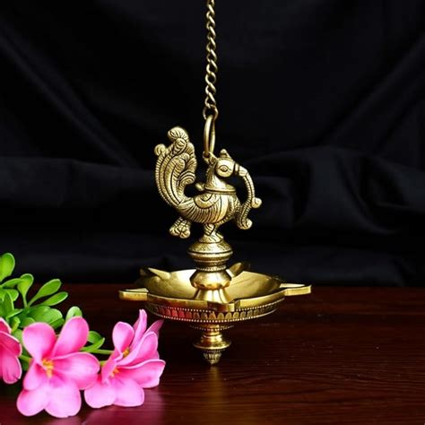 Buy Puyangam Brass Beautiful Peacock Hanging Lamp for Pooja Room ...