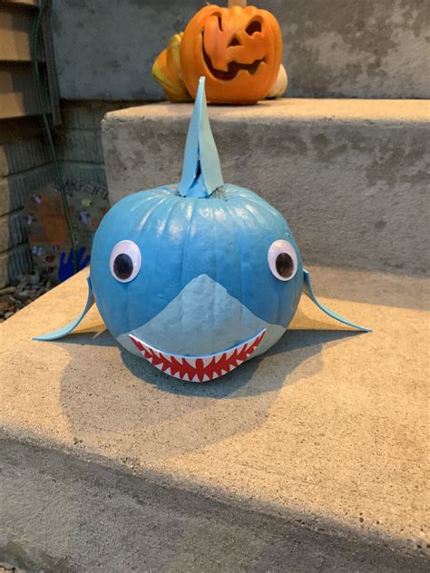 Playful Baby Shark Pumpkin with Painted Fins