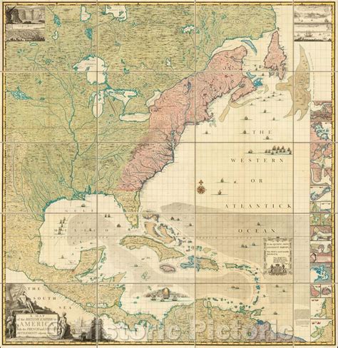 Historic Map - British Empire in America with the French and Spanish s ...