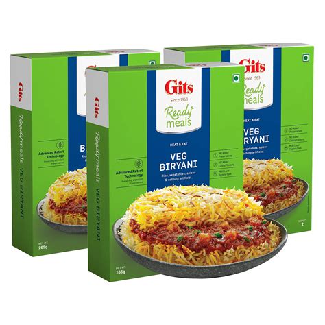 Gits Ready to Eat Veg Biryani, Layered Rice Dish, Microwaveable, 795g ...