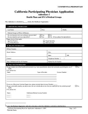 CA Participating Physician Application Addendum A 1997-2025 - Fill and ...