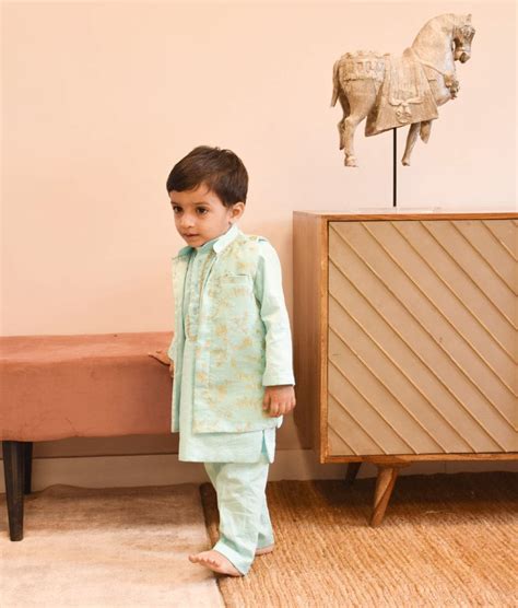 Buy Blue Embroidered Nehru Jacket Set – FayonKids