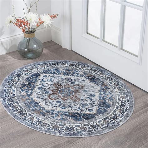 Amazon.com: KOZYFLY Washable Round Rugs 3Ft Blue Boho Small Entryway ...