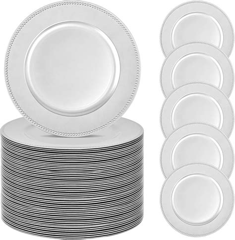 Amazon.com | 50 Silver Charger Plates Bulk, 13" Round Beaded Decorative ...
