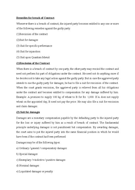 Remedies for breach of contract - Remedies for breach of Contract ...