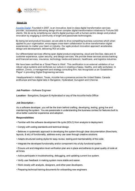 software engineer job description Job description