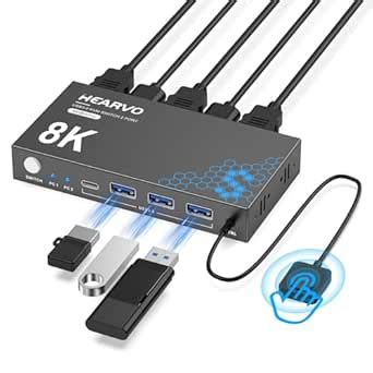 Hearvo USB 3.0 HDMI KVM Switch 1 Monitor 2 Computers, 8K@60Hz KVM ...
