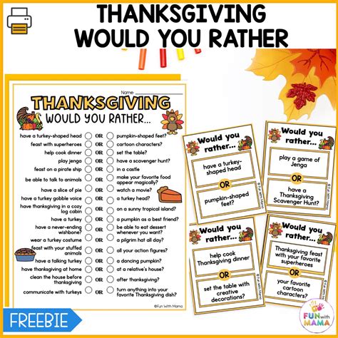 Thanksgiving Would You Rather Printable | Fanny Printable