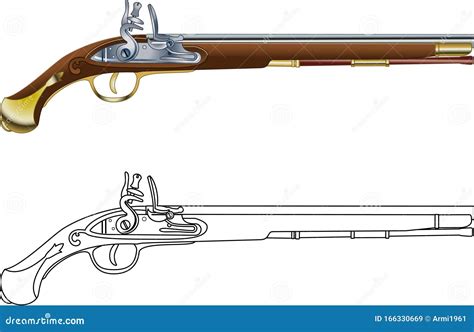 Flintlock Pistol, Musket Rifle, Pirate Gun, Antique Weapon Flat Color ...