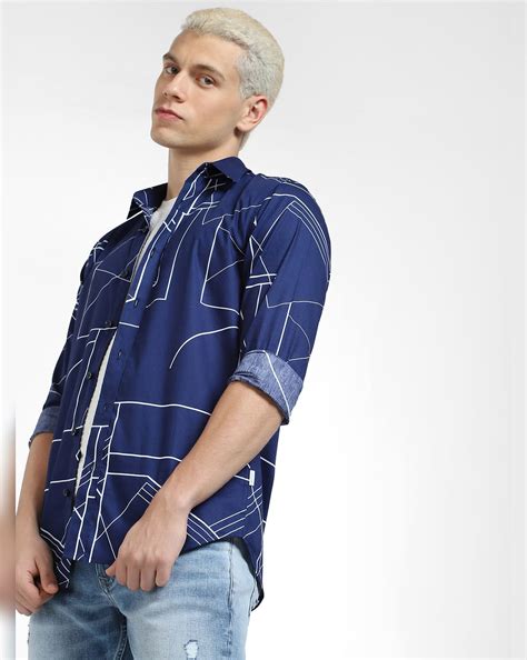 Buy Blue Printed Full Sleeves Shirt for Men