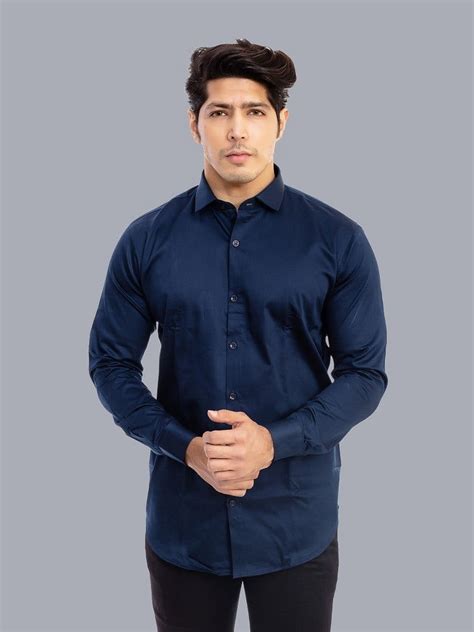 Plain Shirts For Men - Navy Solid Giza Cotton Shirts – Indian Threads