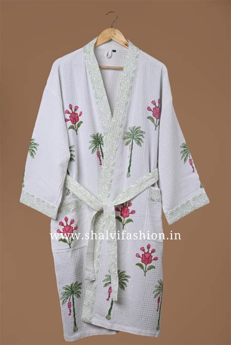 Shop traditional block print waffle cotton bathrobes- Shalvi