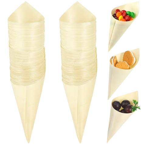 Adaamya® - 100 pcs - 7" Disposable Wooden Serving & Tasting Cone ...