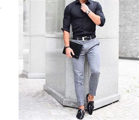 Gray Pants Black Shoes