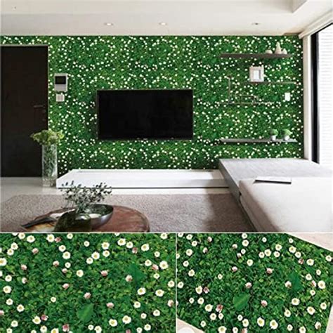 JAAMSO Royals Green Grass with White Flower Heart Design Vinyl Peel and ...