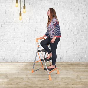 PARASNATH Orange Diamond Heavy Folding Ladder with Wide Steps 3 Steps ...