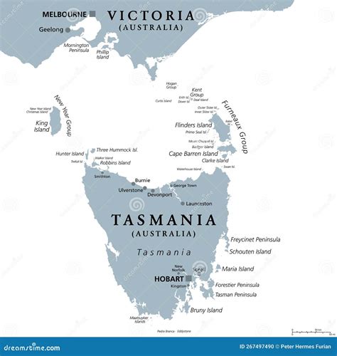 Tasmania And Surrounding Area, Island State Of Australia, Gray ...