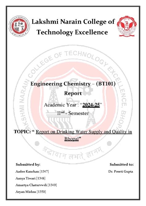 Chemistry Water Analysis Project Report: LNCT Campus Water Quality ...