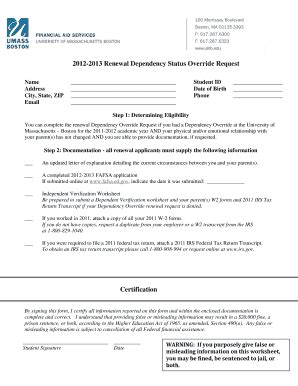 2012-2013 Dependency Override Request Form - Blank Fillable Template ...