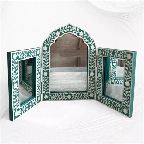 Isabelle Bone Inlay Floral Triple Mirror Green – Luxury Handicrafts