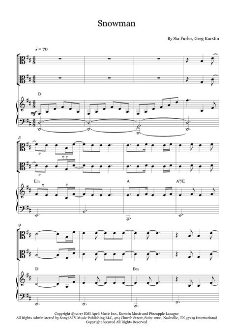 Snowman (arr. Fernanda Moura) by Sia Sheet Music for Viola Duet at ...