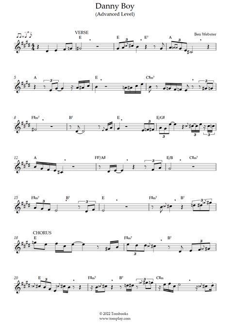 Danny Boy (Advanced Level, Tenor Sax) (Ben Webster) - Saxophone Sheet Music