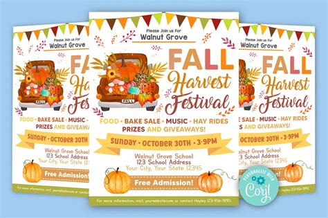 Editable Fall Harvest Festival Flyer, School Church Community Halloween ...