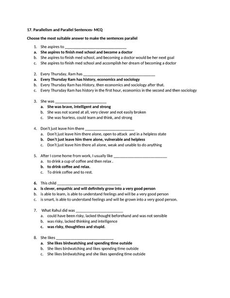 Parallelism and Parallel sentences - She aspires to finish med school ...