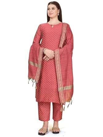 Buy Tezspire Textile Cloth Women's Peach Color Chanderi Cotton Silk ...