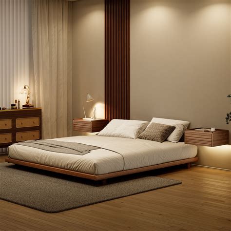 Japanese Style Low Queen Bed Frame in Walnut | Homary | Low bed frame ...