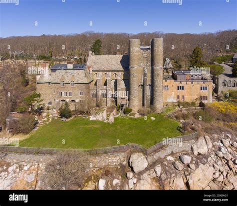 Aerial view of Hammond Castle in village of Magnolia in city of ...